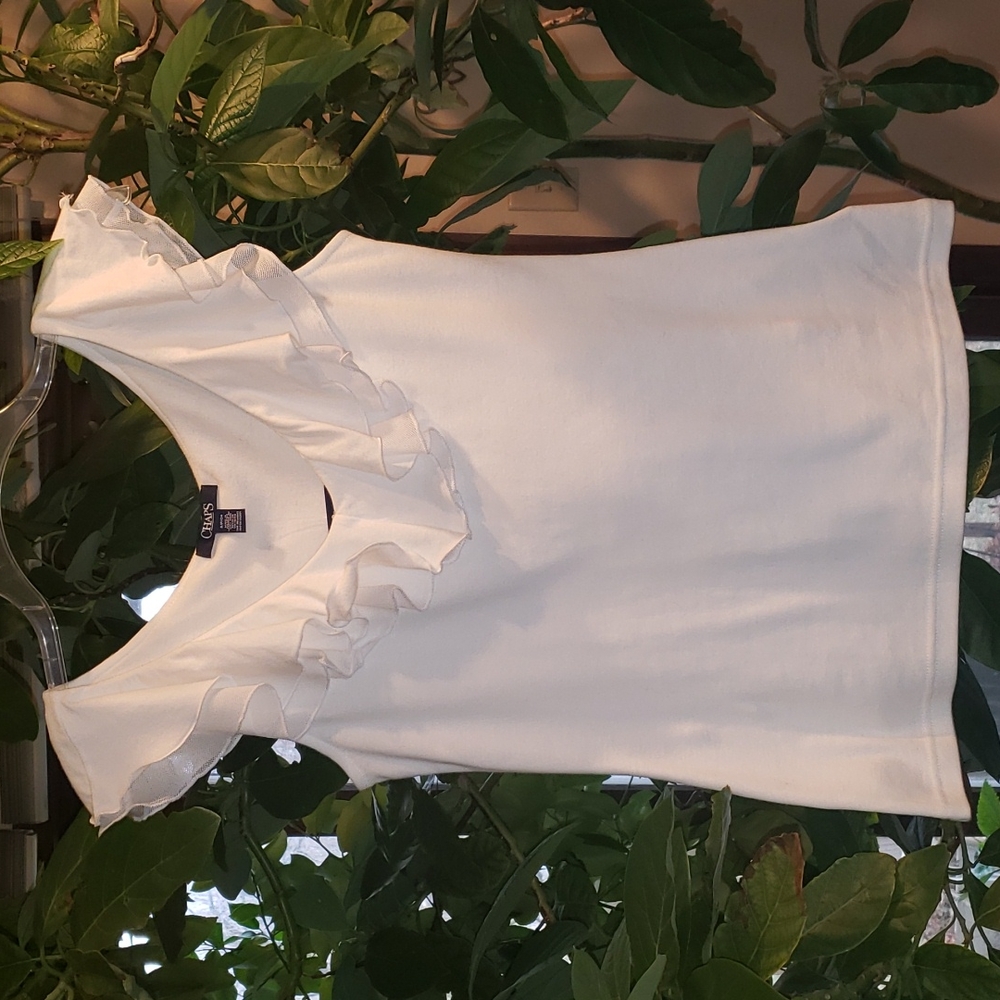 Chaps White Ruffle Top NWT Small Petite - Picture 8 of 8